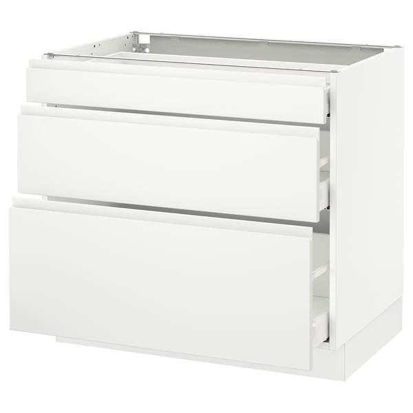 SEKTION kitchen cabinet, white, glossy finish, 3 drawers, rectangular, modern design.