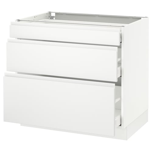 SEKTION kitchen cabinet, white, glossy finish, 3 drawers, rectangular, modern design.