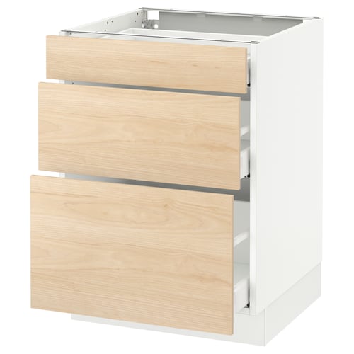 Wooden kitchen cabinet: SEKTION, light ash, three drawers, smooth finish.