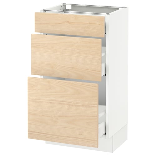 White and wood effect drawer unit; smooth drawer fronts; slim design.