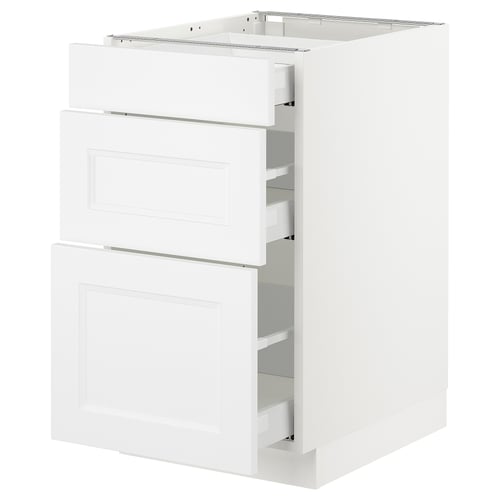 Ikea SEKTION white kitchen cabinet with pull-out drawers.