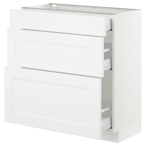 A white SEKTION kitchen cabinet with two drawers and two shelves.