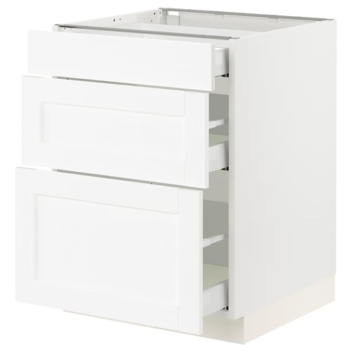White SEKTION kitchen cabinet with two drawers and shelves, smooth edges, classic style.