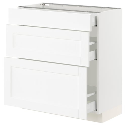 A white SEKTION kitchen cabinet with two large drawers and a small top compartment, smooth design with subtle grain texture.