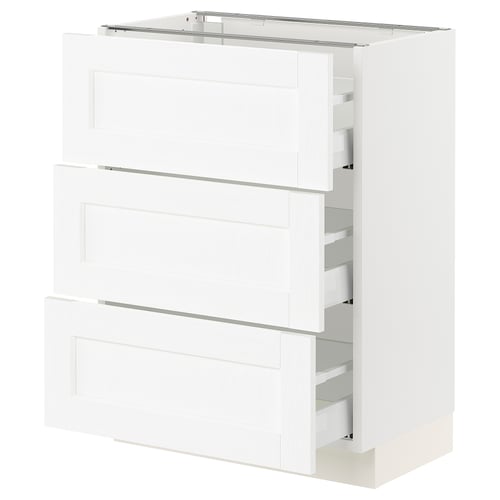 An ikea SEKTION white kitchen unit with drawers and cabinets. It has a sleek, minimalist design with a sturdy frame and smooth-running drawers.
