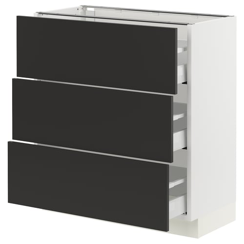 SEKTION kitchen cabinet - modern white & black, three drawers, full extension.
