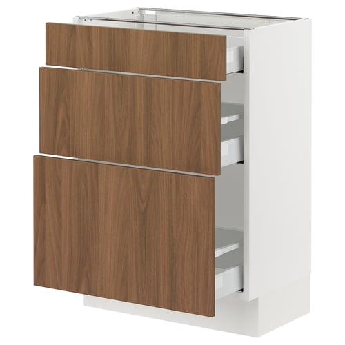 SEKTION kitchen unit, modern walnut drawers, white base, three drawers.