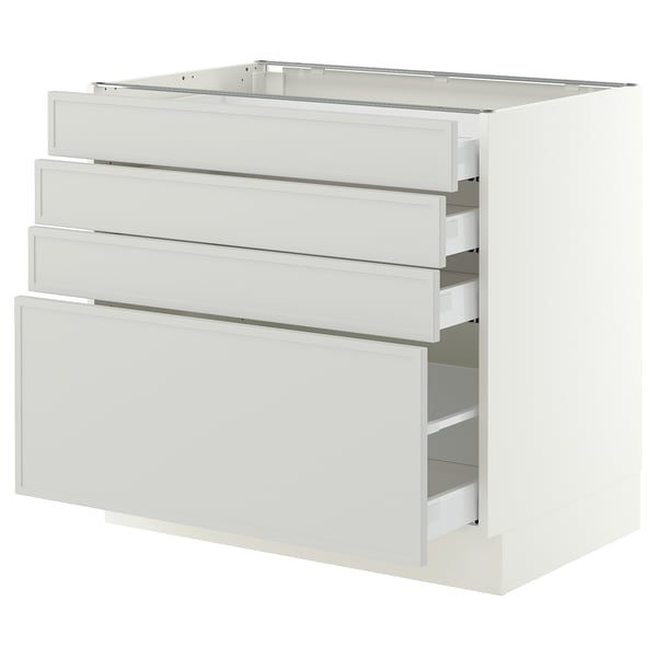 SEKTION / MAXIMERA Base cabinet with 4 drawers, white/Aspudden light grey, 91x61x76 cm