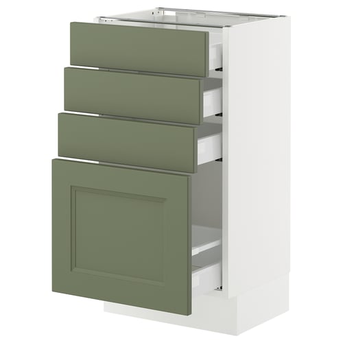 A modern kitchen cabinet named SEKTION with green axstad fronts and four drawers, all made of particleboard and foil.