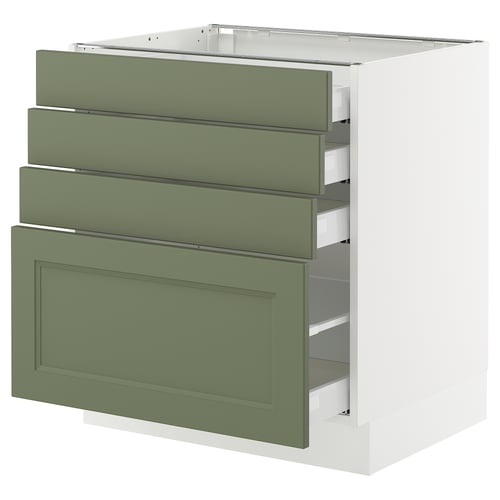 Grey-green SEKTION kitchen cabinet with 4 drawers and door, particleboard, modern-traditional design.