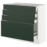 SEKTION / MAXIMERA Base cabinet with 4 drawers, white/Havstorp deep green, 91x37x76 cm