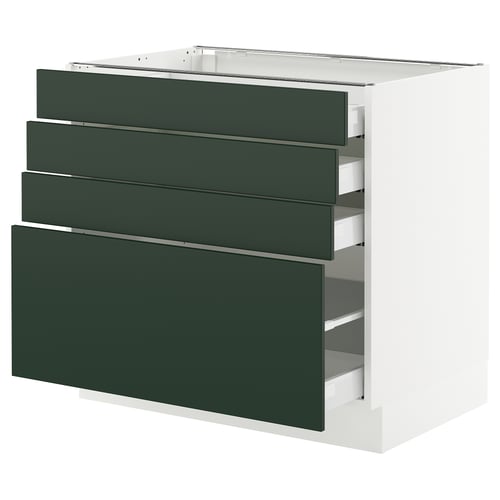 SEKTION white kitchen cabinet with 4 green drawers, modern and sleek design.