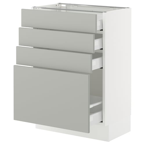 Ikea SEKTION white kitchen unit, light grey drawers, modern clean design.