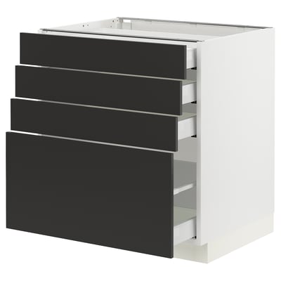 SEKTION / MAXIMERA Base cabinet with 4 drawers, white/Nickebo matt anthracite, 76x61x76 cm