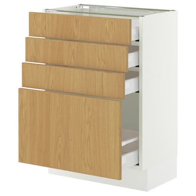 SEKTION / MAXIMERA Base cabinet with 4 drawers, white/Sinarp oak veneer, 61x37x76 cm