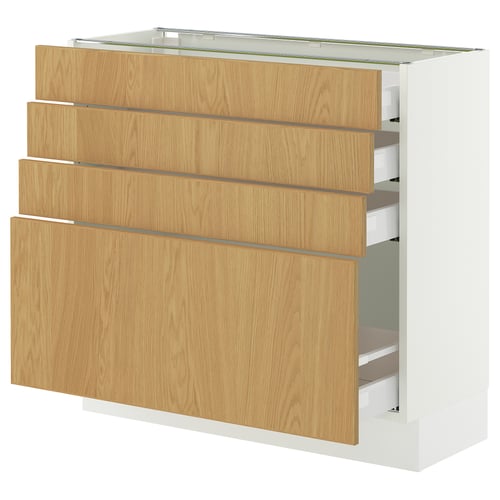 SEKTION / MAXIMERA Base cabinet with 4 drawers, white/Sinarp oak veneer, 91x37x76 cm