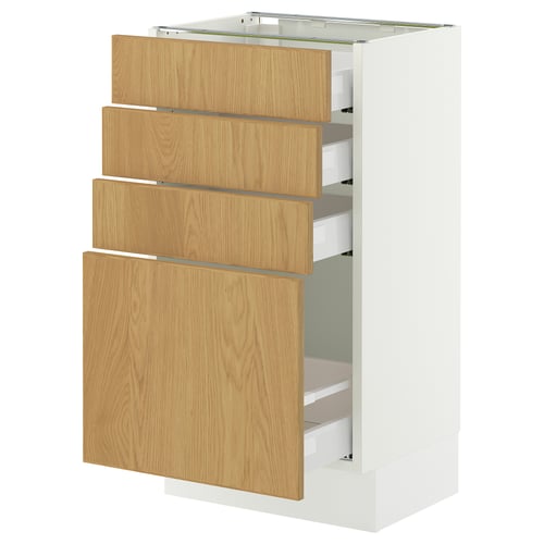 SEKTION / MAXIMERA Base cabinet with 4 drawers, white/Sinarp oak veneer, 46x37x76 cm