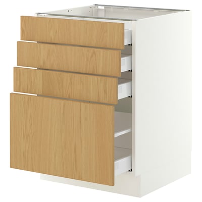 SEKTION / MAXIMERA Base cabinet with 4 drawers, white/Sinarp oak veneer, 61x61x76 cm