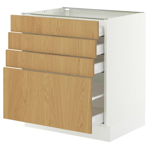SEKTION / MAXIMERA Base cabinet with 4 drawers, white/Sinarp oak veneer, 76x61x76 cm