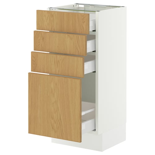 SEKTION cabinet with four wooden drawers, white and light wood, rectangular.
