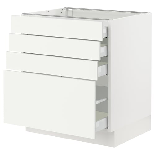 Ikea SEKTION kitchen base cabinet in white with 4 drawers, sleek modern design.