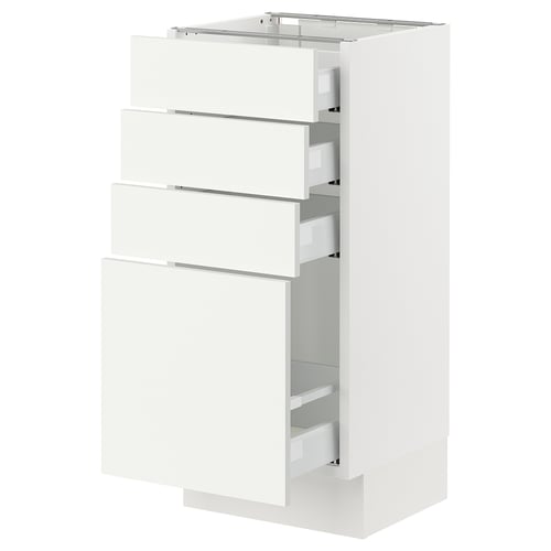 White SEKTION kitchen cabinet with multiple drawers, sleek modern design.