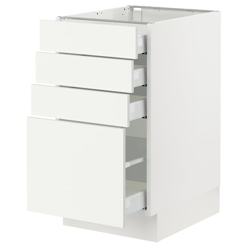White SEKTION kitchen cabinet with four drawers and one door, sleek modern design.