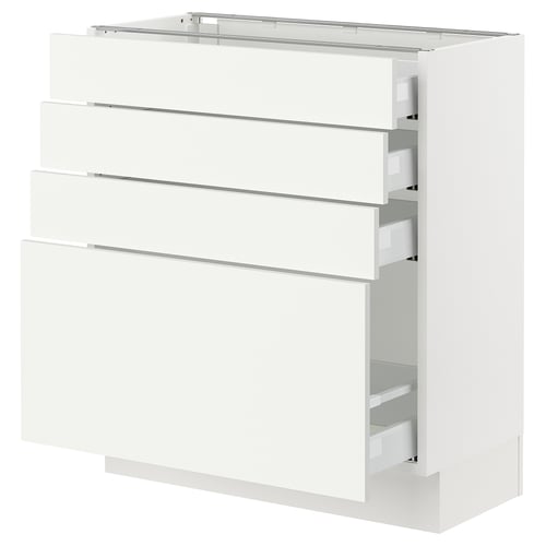 White SEKTION base cabinet with drawers, modern design.