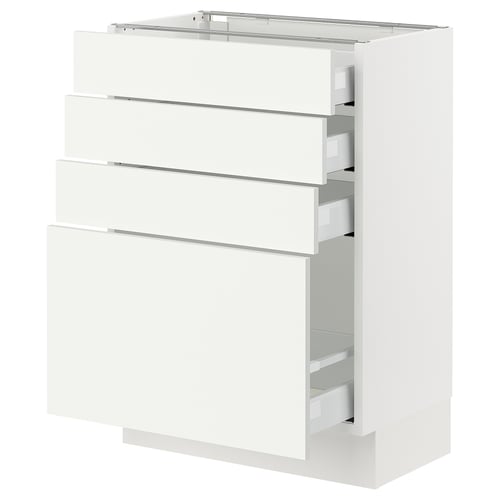 A SEKTION white kitchen cabinet with multiple drawers featuring a sleek, modern design.