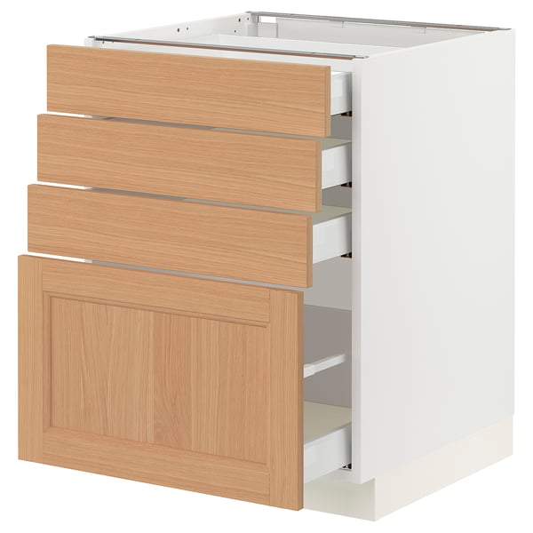 SEKTION / MAXIMERA Base cabinet with 4 drawers, white/Vedhamn oak, 61x61x76 cm
