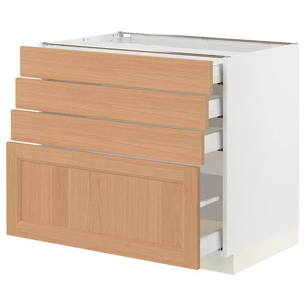 SEKTION / MAXIMERA Base cabinet with 4 drawers, white/Vedhamn oak, 91x61x76 cm