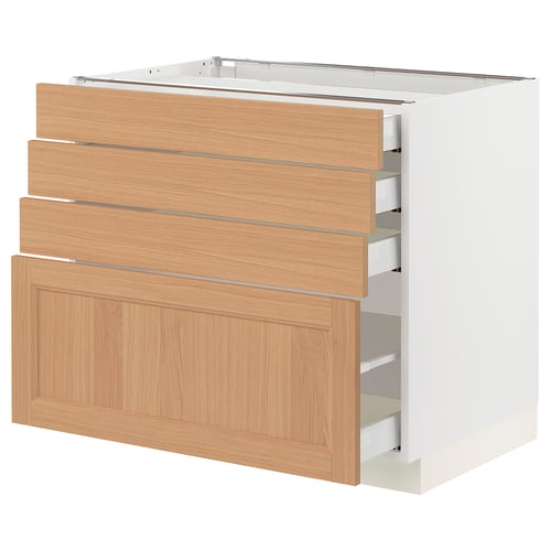 SEKTION kitchen cabinet with light oak drawers, white frame, four large drawers, sturdy and sleek design.