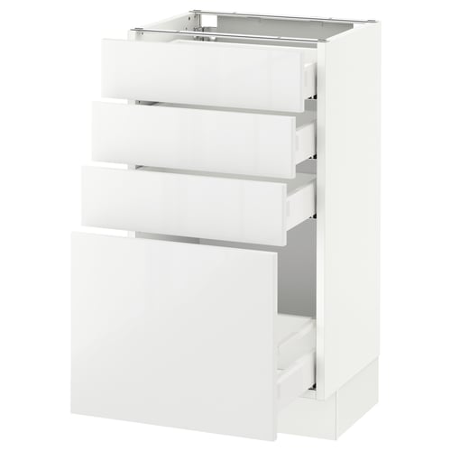 SEKTION white kitchen cabinet with glossy drawers.