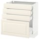 An off-white SEKTION kitchen cabinet with multiple drawers. Its sleek, modern, and bevelled edges.