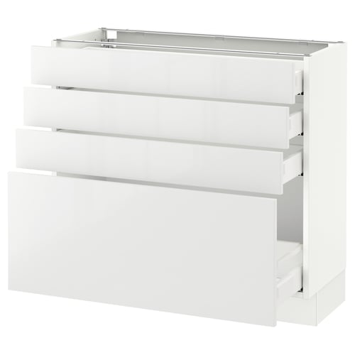 SEKTION kitchen in white with glossy finish multiple drawers and sleek design.