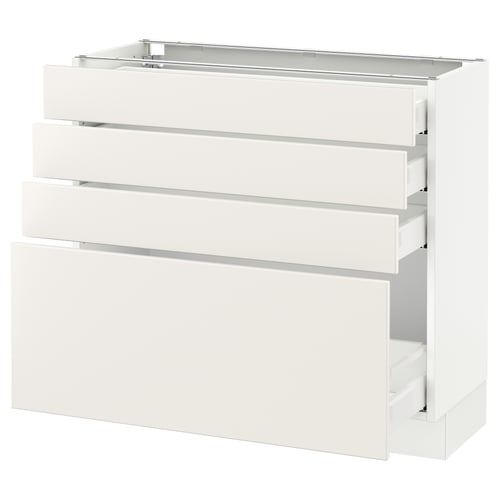A white SEKTION kitchen cabinet with multiple drawers in a clean, minimalist design.