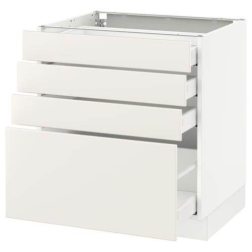 Ikea SEKTION white kitchen cabinet with four drawers.