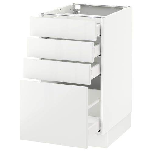 White SEKTION kitchen cabinet with glossy drawers.