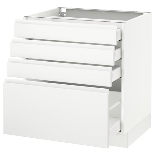 A white SEKTION kitchen cabinet with four drawers and a sleek, modern design.