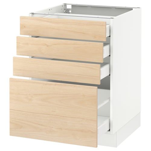 Wooden three-drawer cabinet in light ash, part of ikea SEKTION kitchen series.