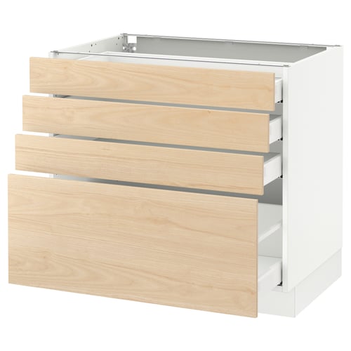 SEKTION light wood kitchen cabinet with multiple drawers.