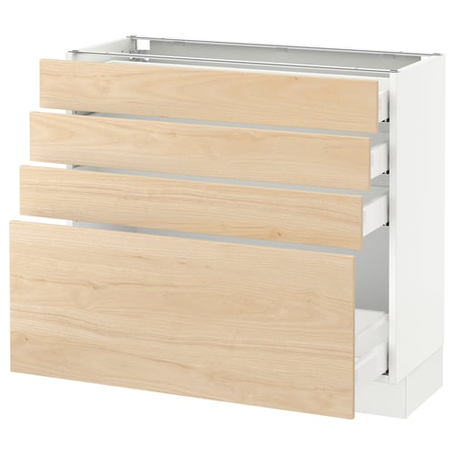 SEKTION light wood kitchen unit with four drawers, modern minimalist design.