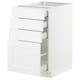 A white SEKTION kitchen cabinet with four drawers and a door, made from fibreboard and particleboard, featuring a modern design.