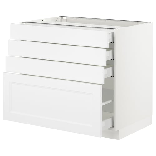 A white SEKTION kitchen cabinet with multiple drawers. The cabinet is sleek and modern, featuring smooth-running drawers with a polished white finish.
