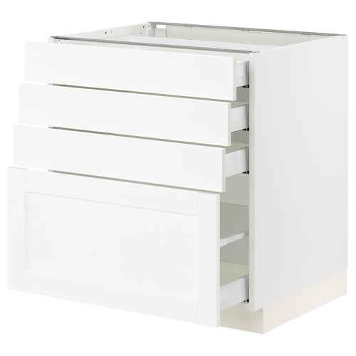A white ikea SEKTION kitchen drawer unit with multiple drawers. The unit has a smooth finish and is part of a modular kitchen system.
