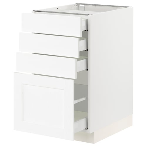 White ikea SEKTION kitchen cabinet with four drawers and one door.