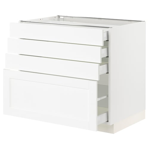 SEKTION white kitchen storage unit with four drawers and a cabinet, sleek modern design.