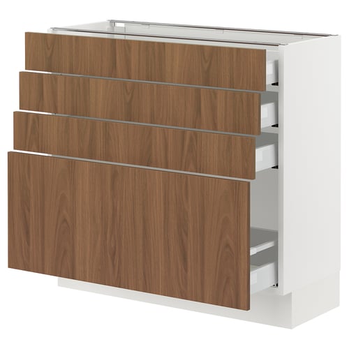 SEKTION kitchen unit, white & walnut, four drawers, modern design.