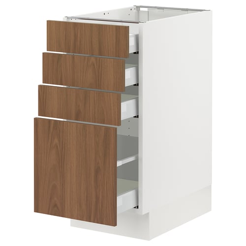 SEKTION kitchen cabinet, white with walnut drawers, rectangular, modern design.