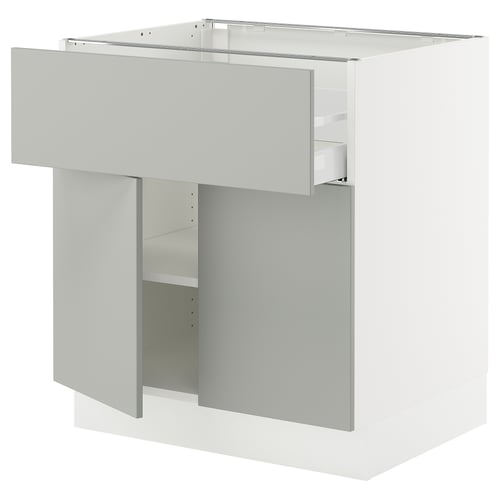 SEKTION kitchen unit in light grey, modern design with under-mount drawer, sleek lines.